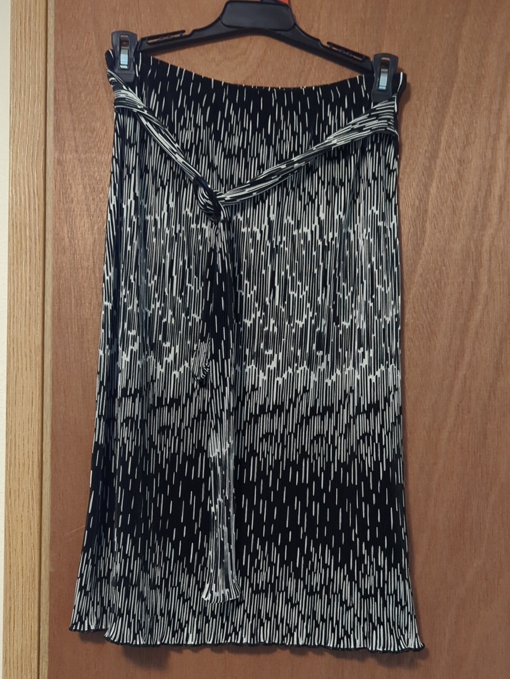 Black & White Patterned Midi Skirt with Tie Waist